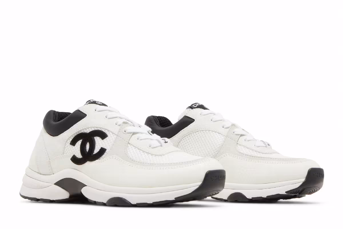 Chanel Women's CC Logo Sneaker White Black, view 9