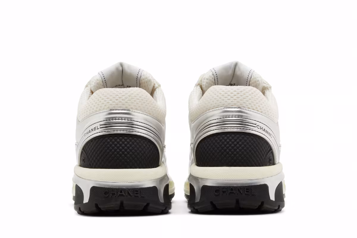 Chanel Women's CC Logo Sneaker White Silver, view 7