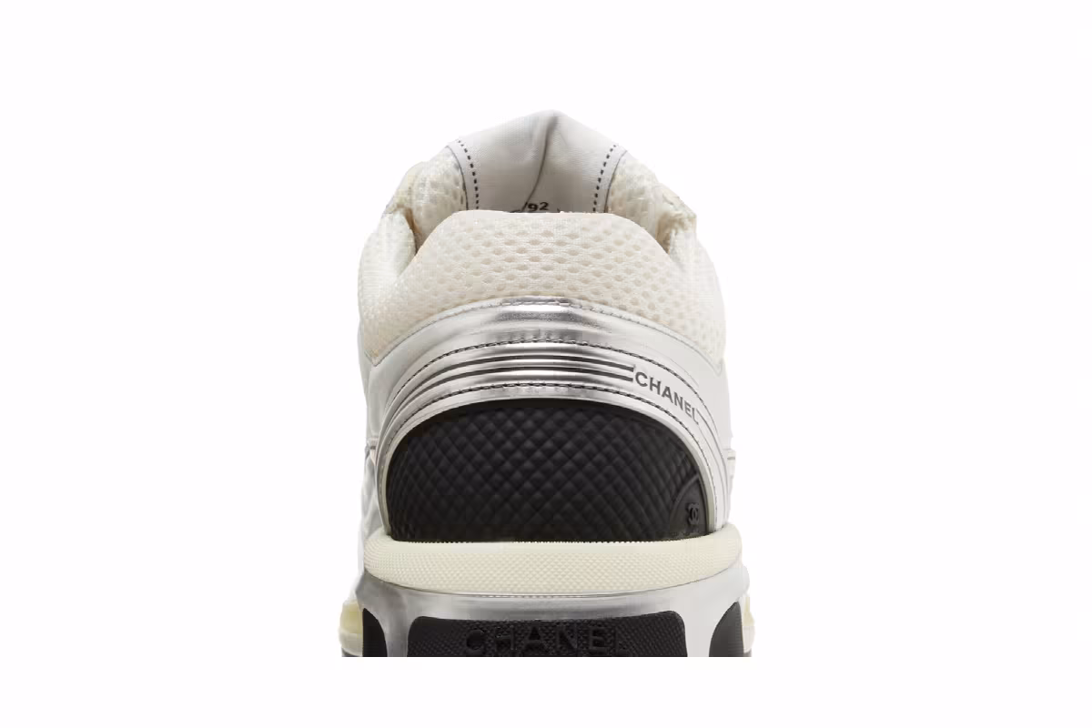 Chanel Women's CC Logo Sneaker White Silver, view 8