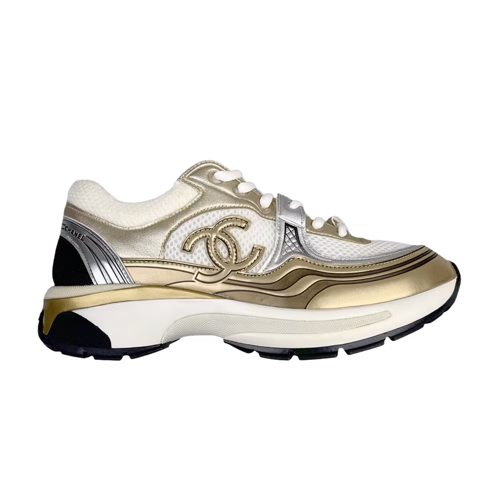 Chanel Women's CC Logo Sneaker White Gold Silver