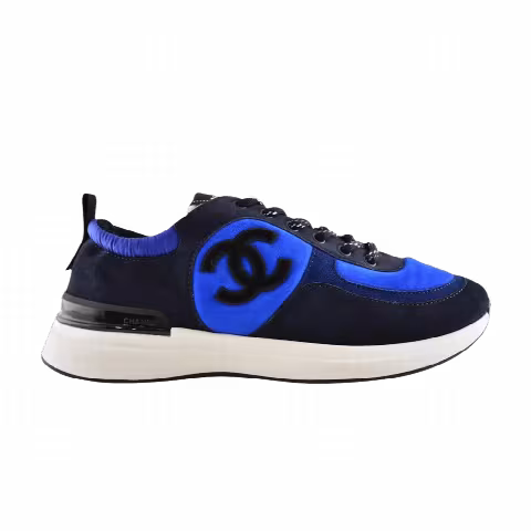 Chanel Lace Up Tie Flat Runner Trainers 'CC Logo - Blue Suede'