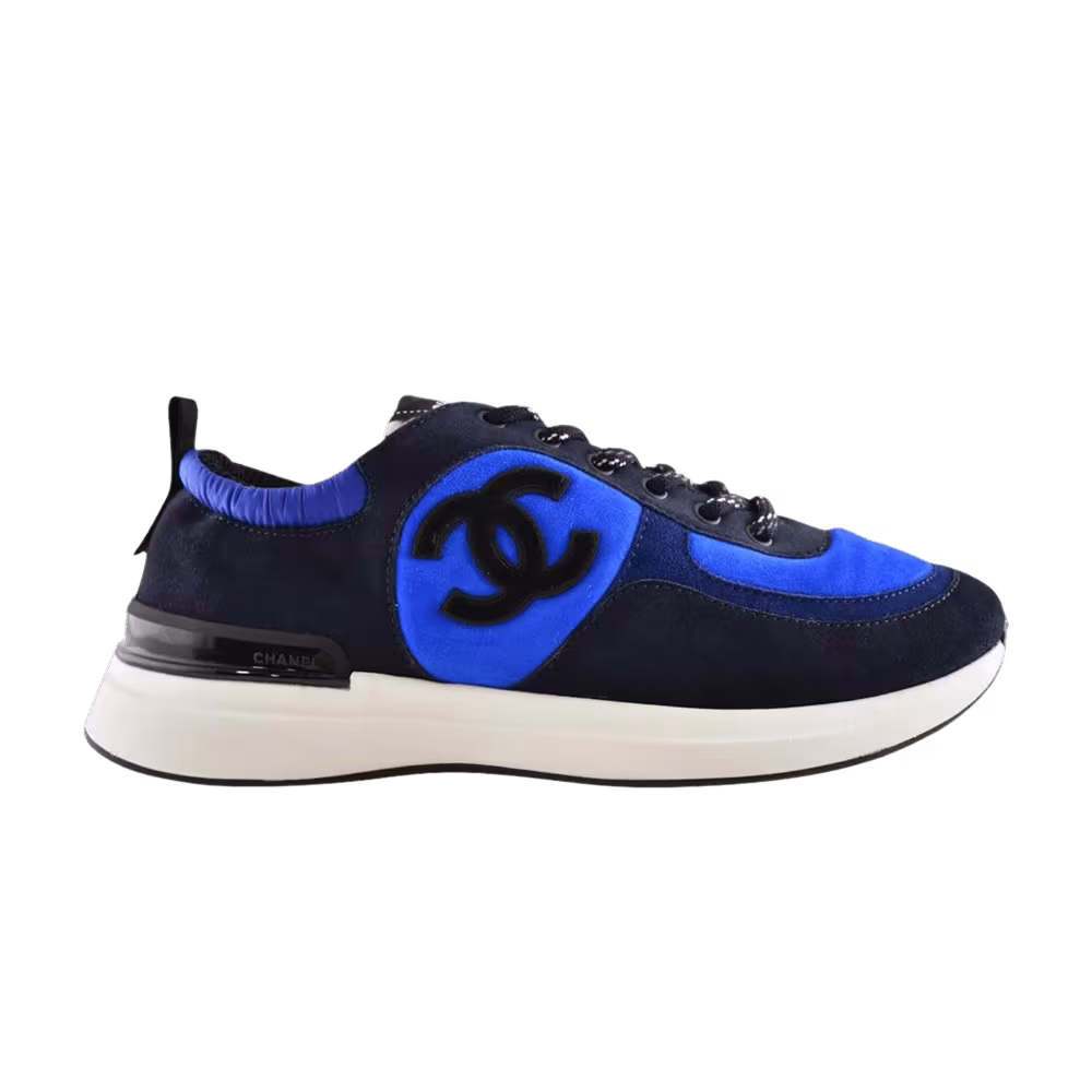 Chanel Lace Up Tie Flat Runner Trainers CC Logo - Blue Suede
