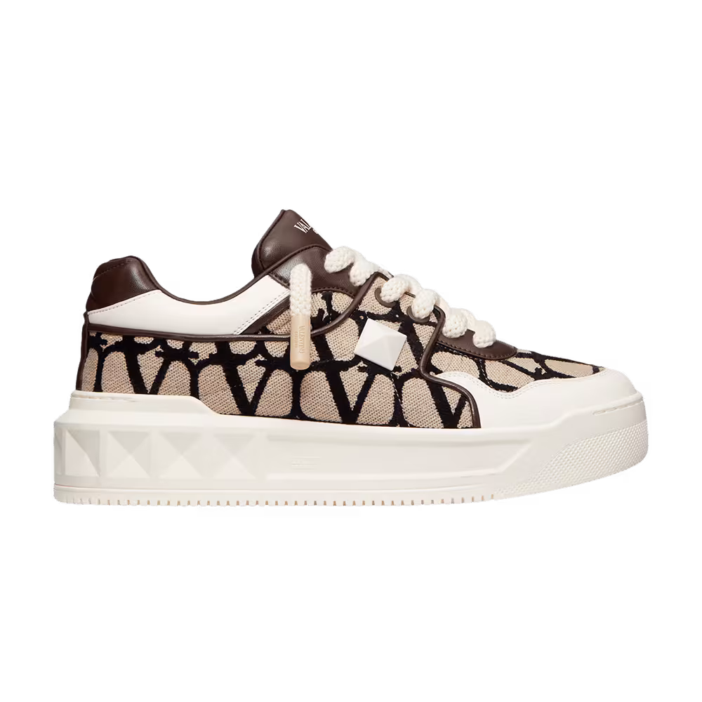 Valentino One Stud XL Low Toile Iconographe - Natural Fondant