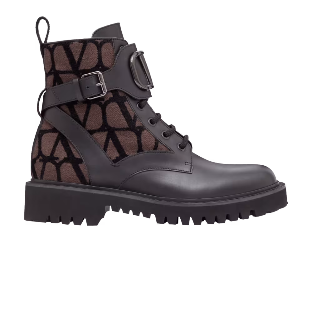 Valentino Women's Iconographe Combat Boot VLogo - Fondant Black