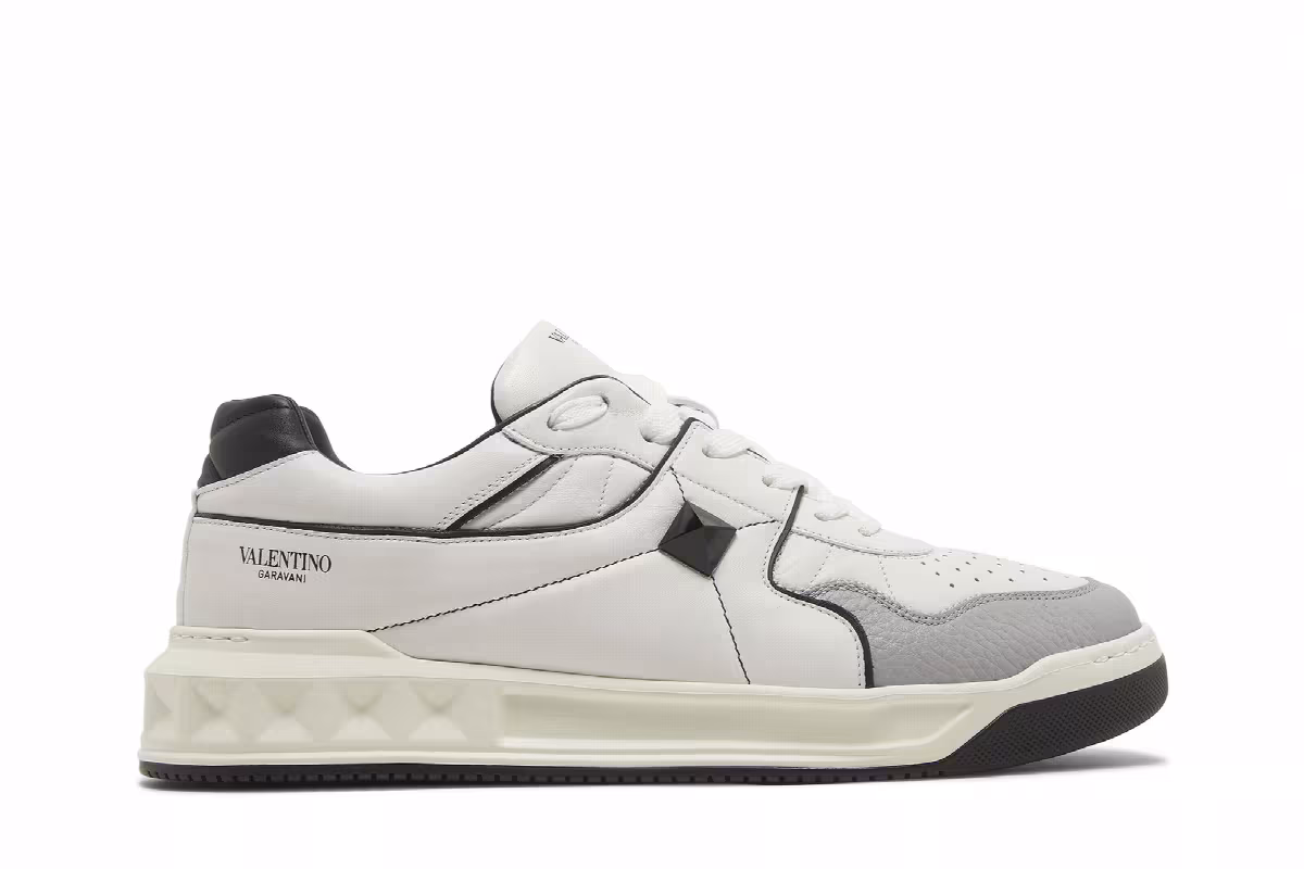 Valentino One Stud Low White Black, view 2