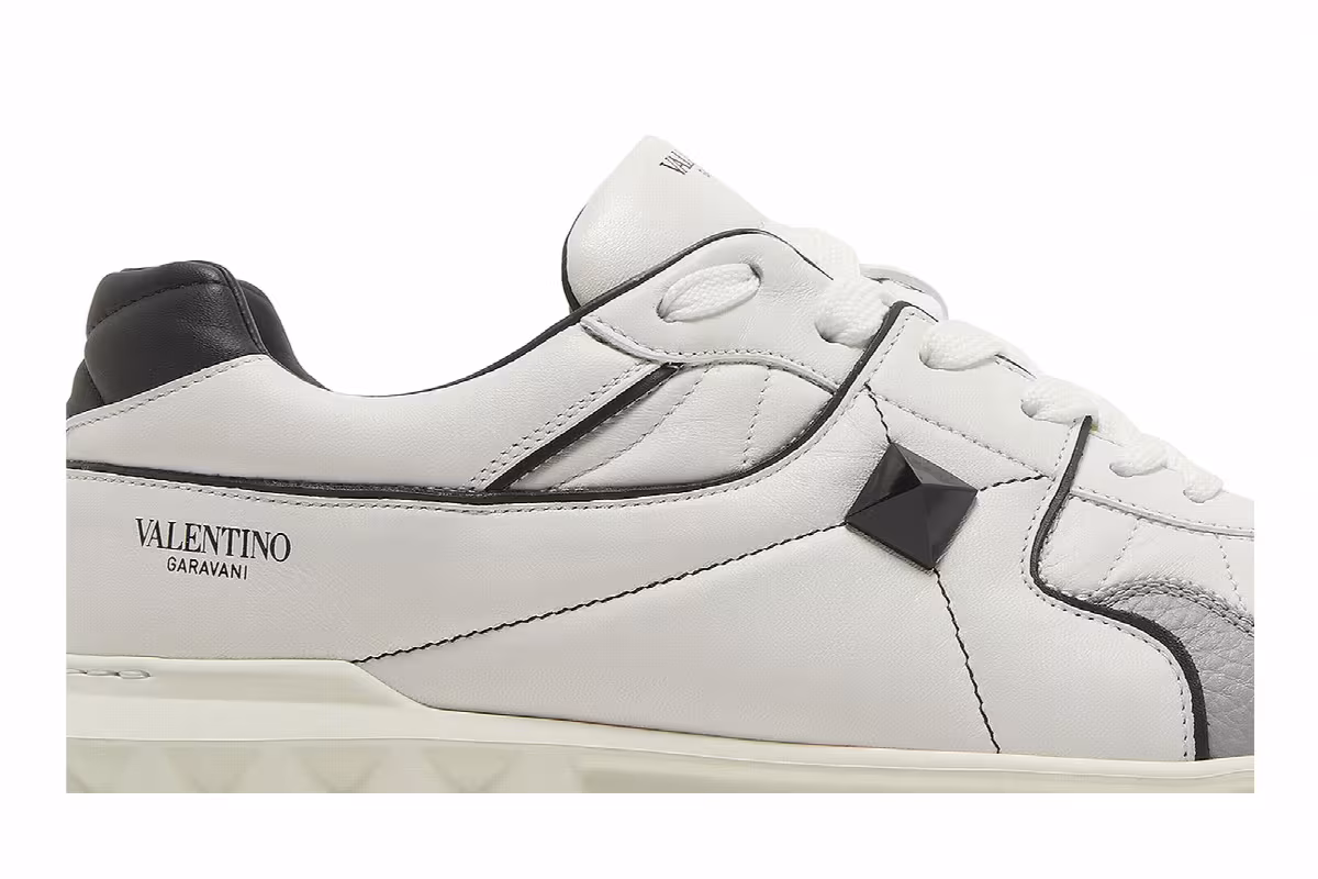 Valentino One Stud Low White Black, view 3