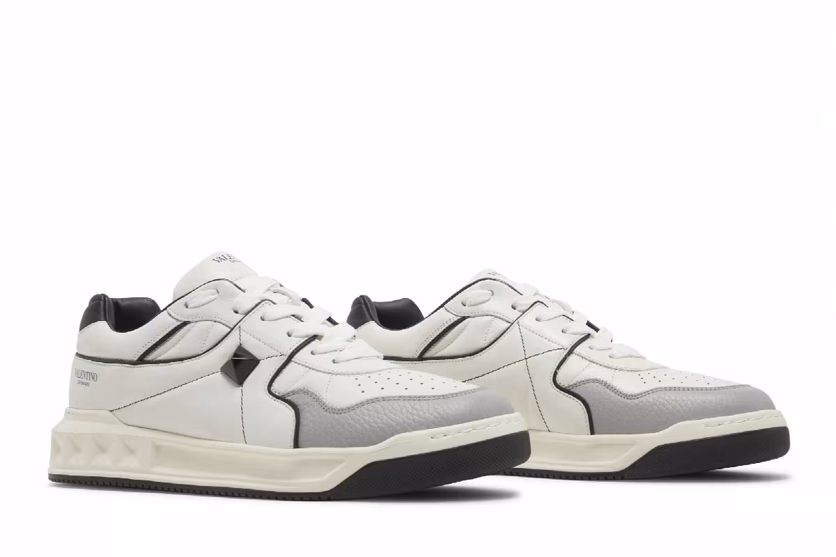 Valentino One Stud Low White Black, view 9