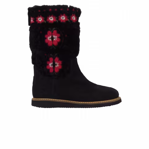 Valentino Wmns Fur Boot 'Embroidered Flowers - Black'