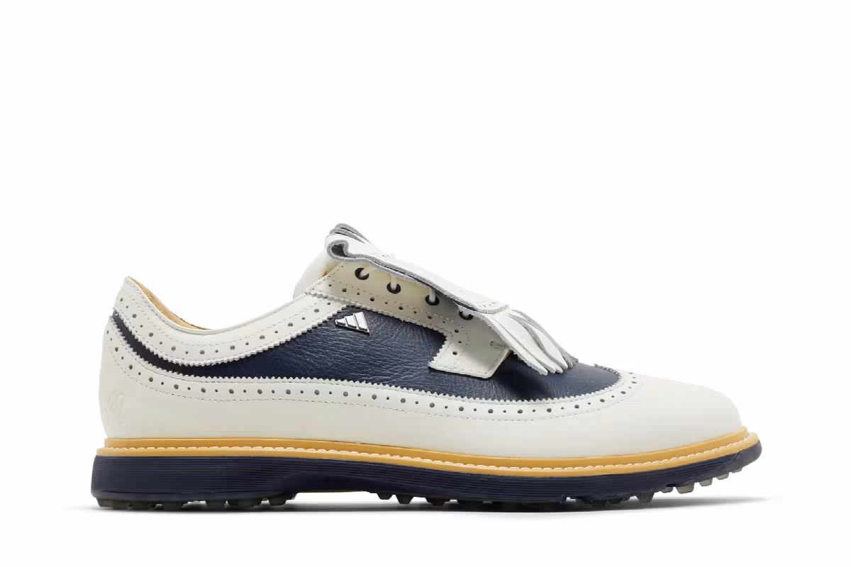 Malbon Golf x adidas MC87 Spikeless Golf Off White Collegiate Navy, view 2
