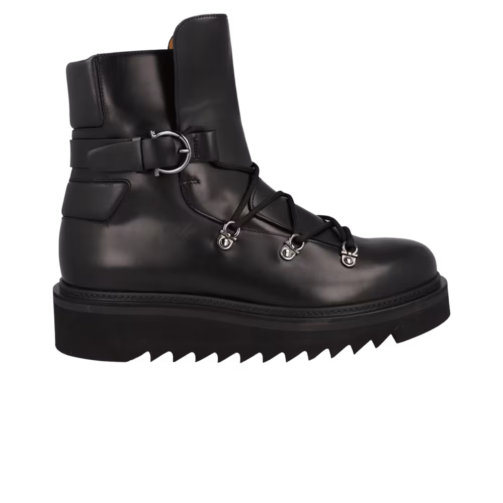 Ferragamo Giulio Lace-Up Demi Boot Black