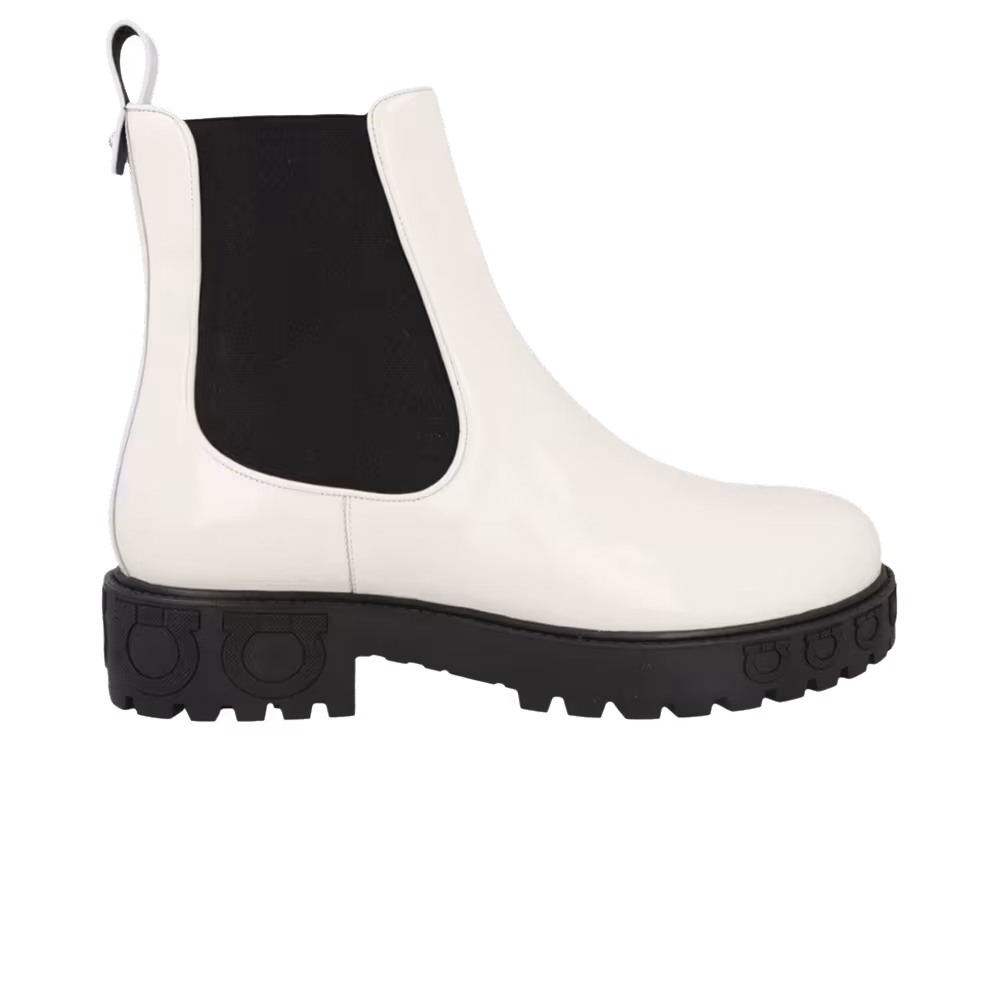 Ferragamo Women's Varsi Patent Leather Bootie White