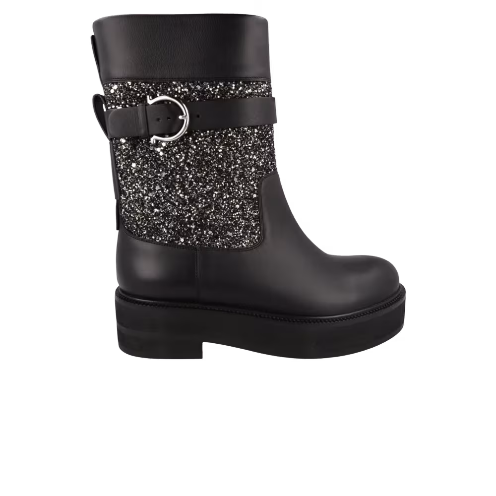 Women's Ferragamo Ean Glitter Ankle Boot Black