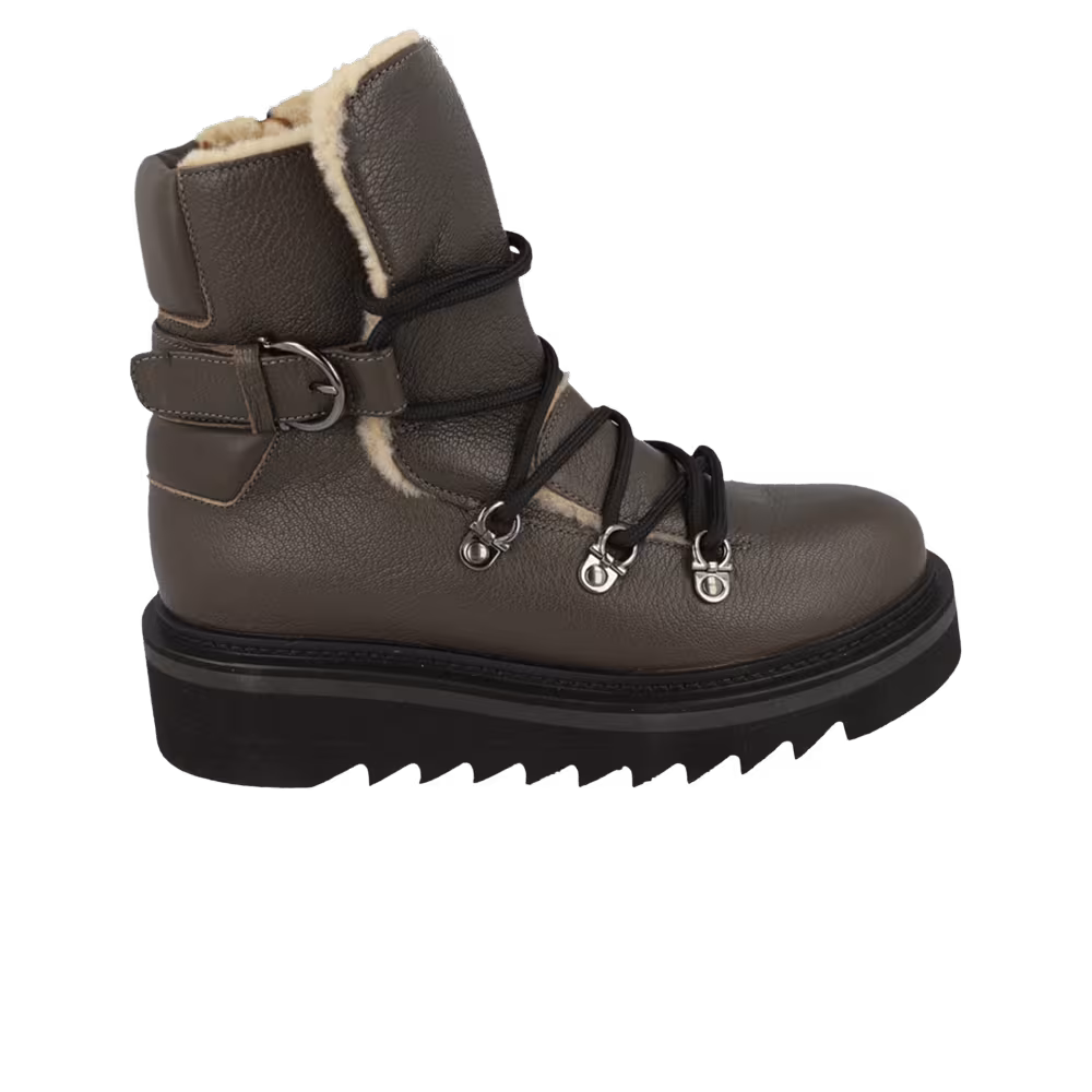 Ferragamo Women's Elimo F Leather Boot Dark Grey