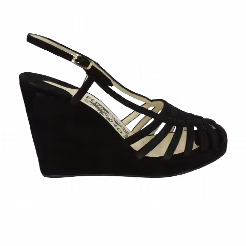 Ferragamo Wmns Claretta Suede Wedge 'Black'