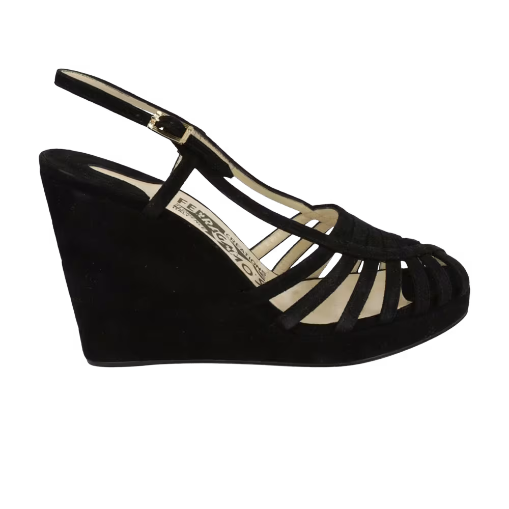 Ferragamo Women's Claretta Suede Wedge Black