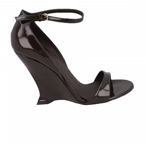 Ferragamo Wmns Vidette Patent Leather Wedge Sandal 'Medium Brown'