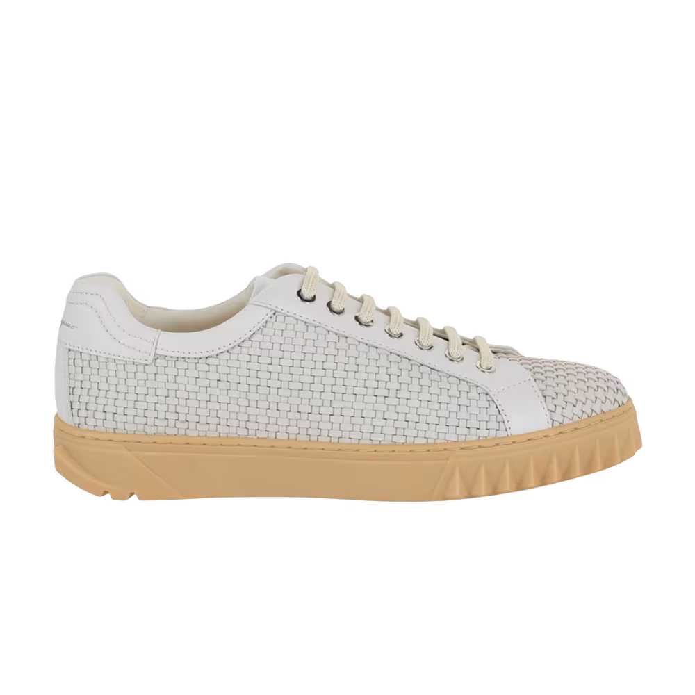Ferragamo Cube 17 Woven Leather Sneaker White