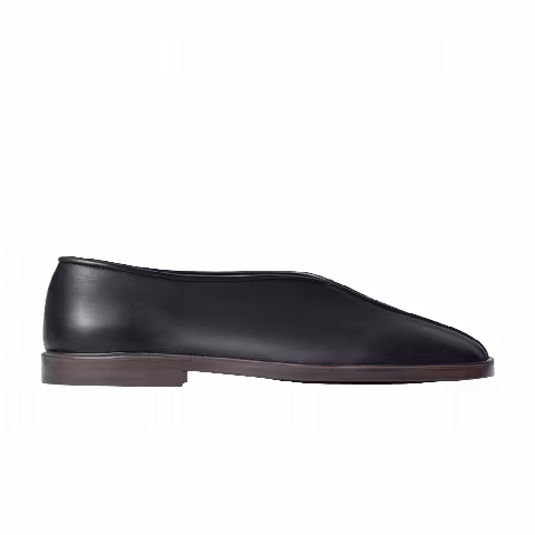 Lemaire Flat Piped Slipper 'Black Dark Chocolate'