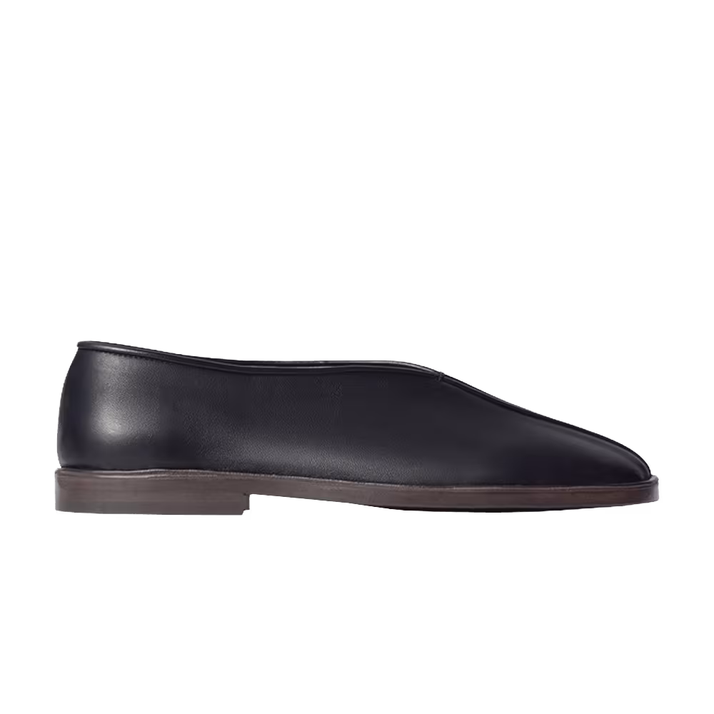 Lemaire Flat Piped Slipper Black Dark Chocolate