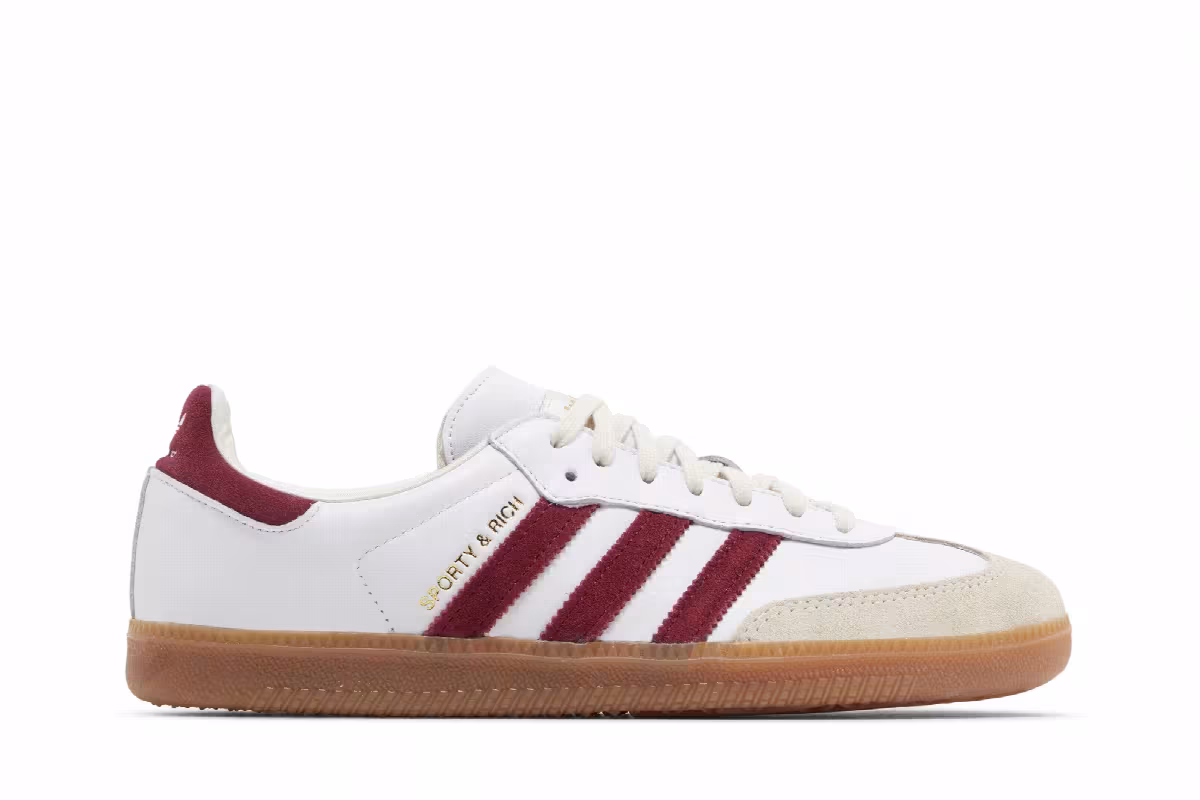 Sporty & Rich x adidas Samba OG White Core Burgundy, view 2