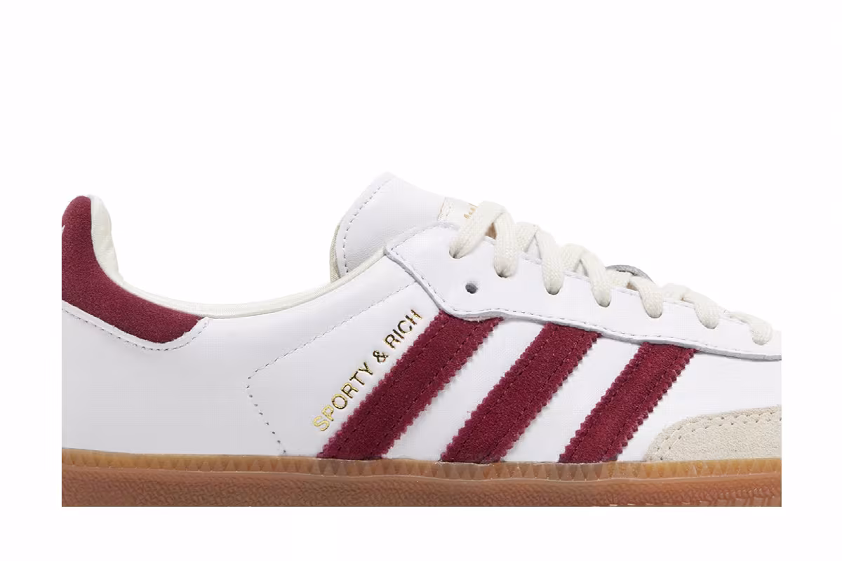 Sporty & Rich x adidas Samba OG White Core Burgundy, view 3