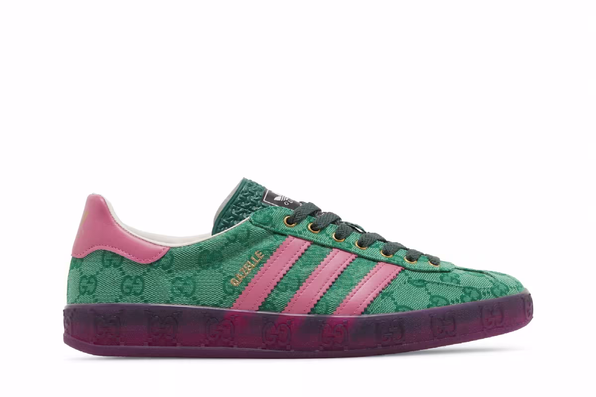 Gucci x adidas Women's Gazelle Green GG Monogram, view 2