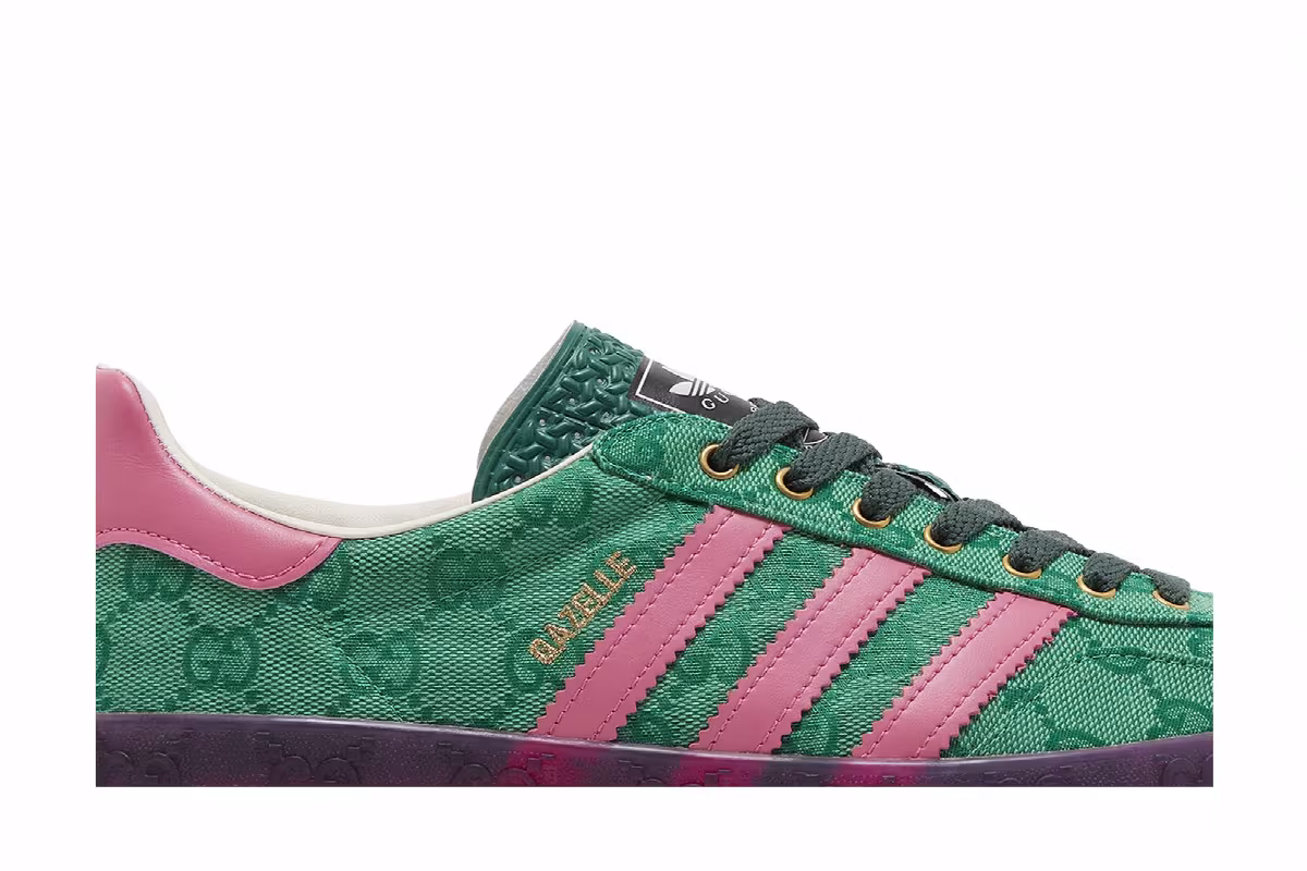 Gucci x adidas Women's Gazelle Green GG Monogram, view 3