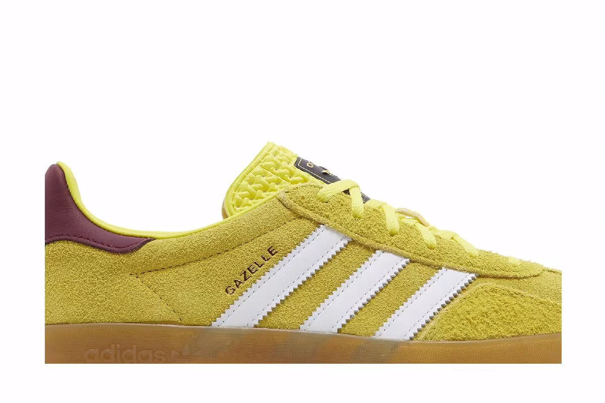 adidas Women's Gazelle Indoor Bright Yellow Burgundy, view 3