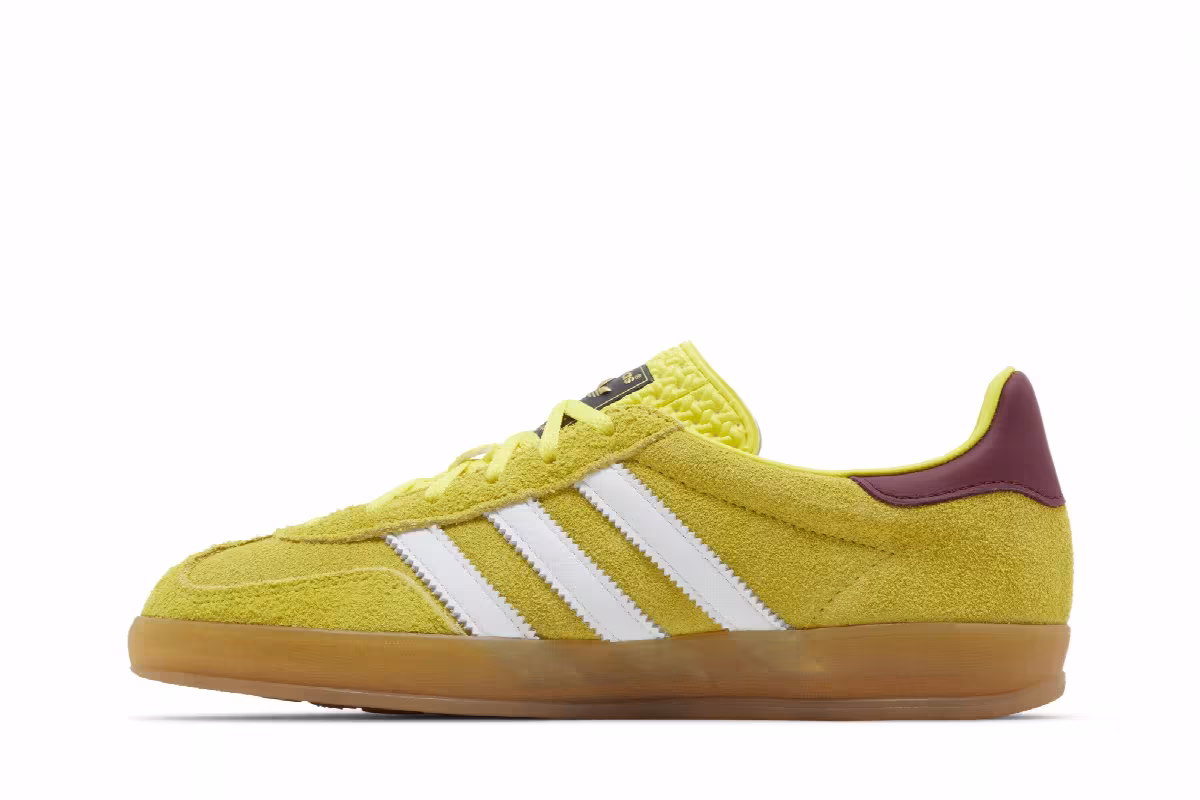 adidas Women's Gazelle Indoor Bright Yellow Burgundy, view 4