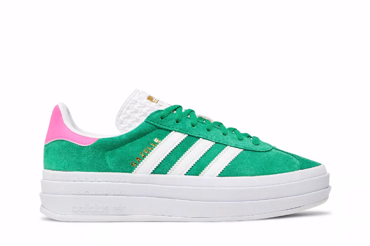 adidas Women's Gazelle Bold Green Lucid Pink, view 2
