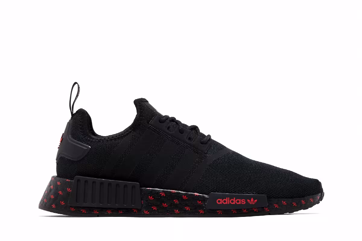 adidas NMD_R1 Black Scarlet Trefoil Midsole, view 2