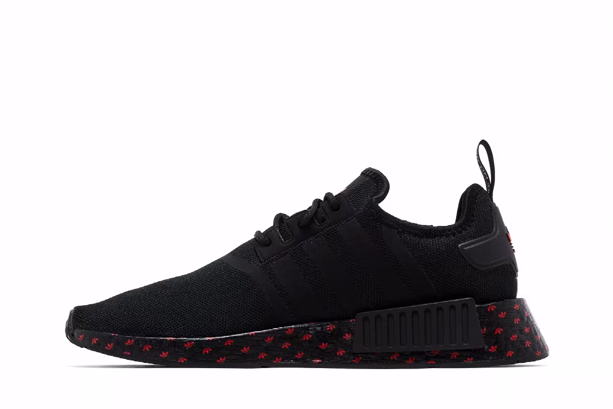 adidas NMD_R1 Black Scarlet Trefoil Midsole, view 4