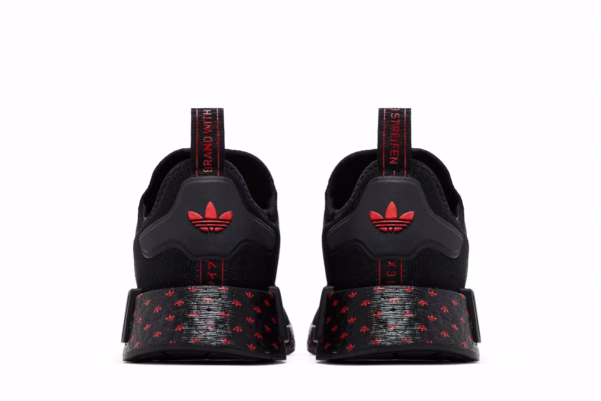 adidas NMD_R1 Black Scarlet Trefoil Midsole, view 7