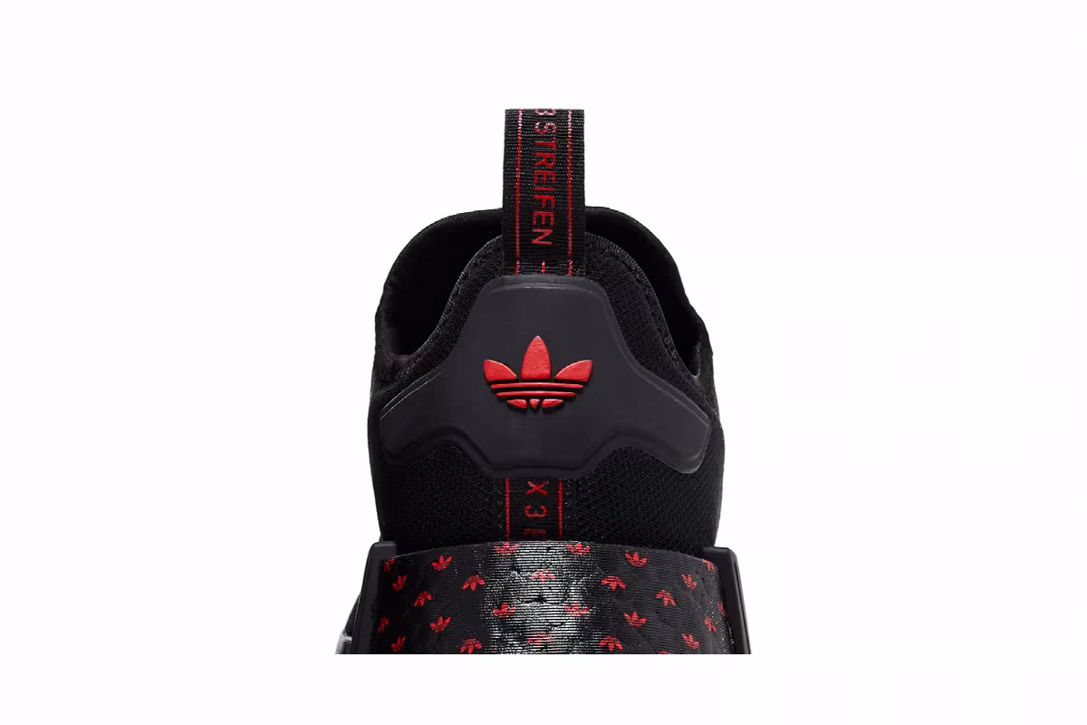 adidas NMD_R1 Black Scarlet Trefoil Midsole, view 8