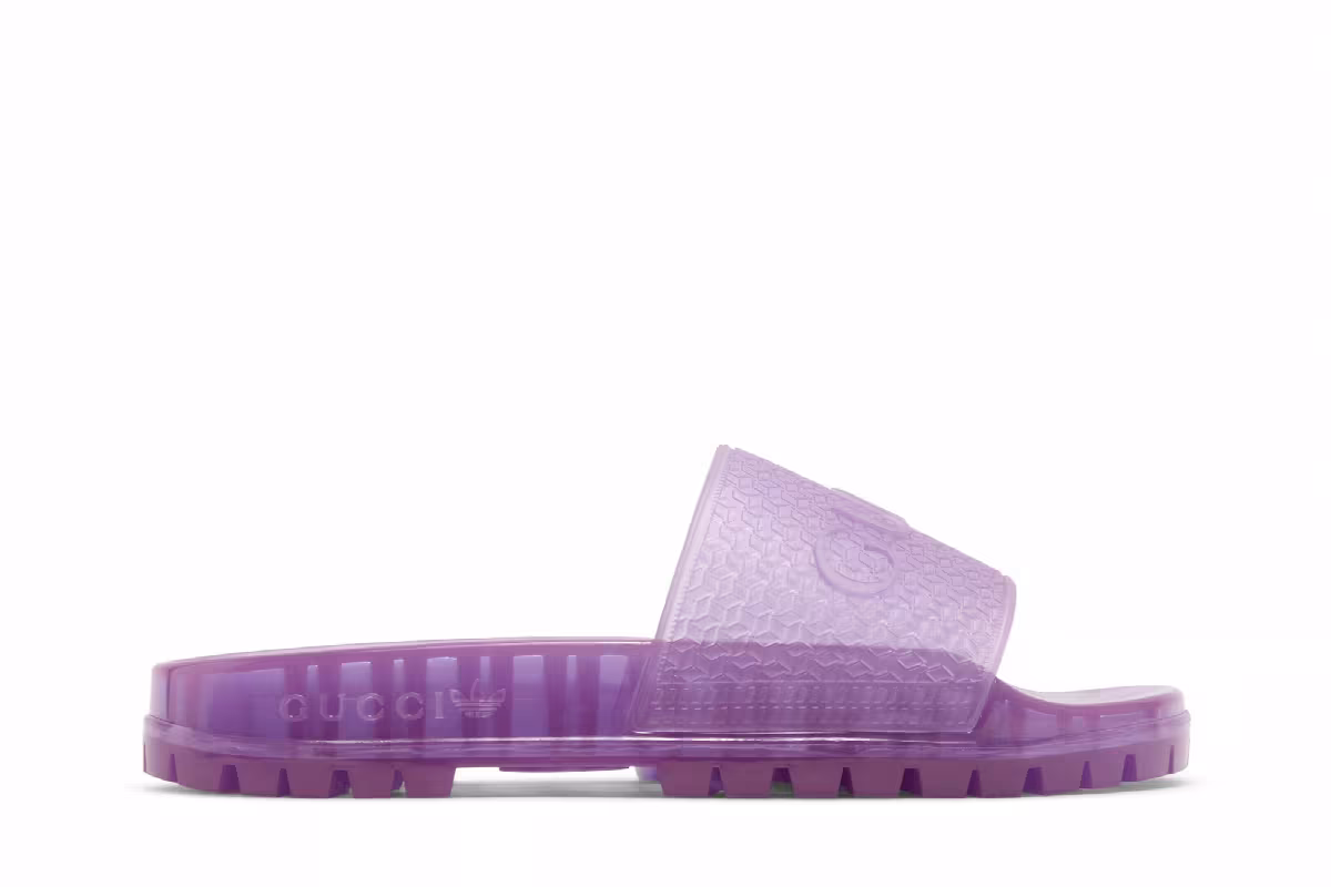 Gucci x adidas Women's Adilette Slide Sandal Transparent Purple, view 2