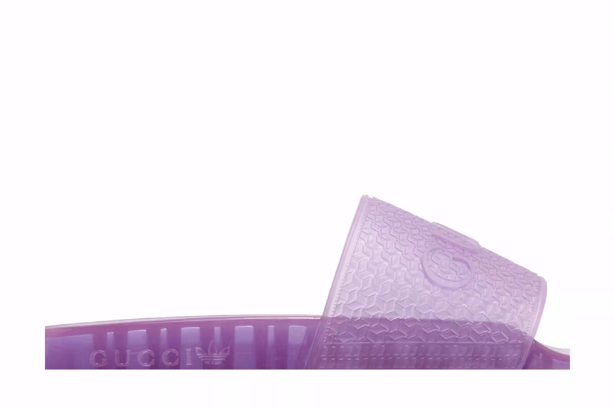 Gucci x adidas Women's Adilette Slide Sandal Transparent Purple, view 3