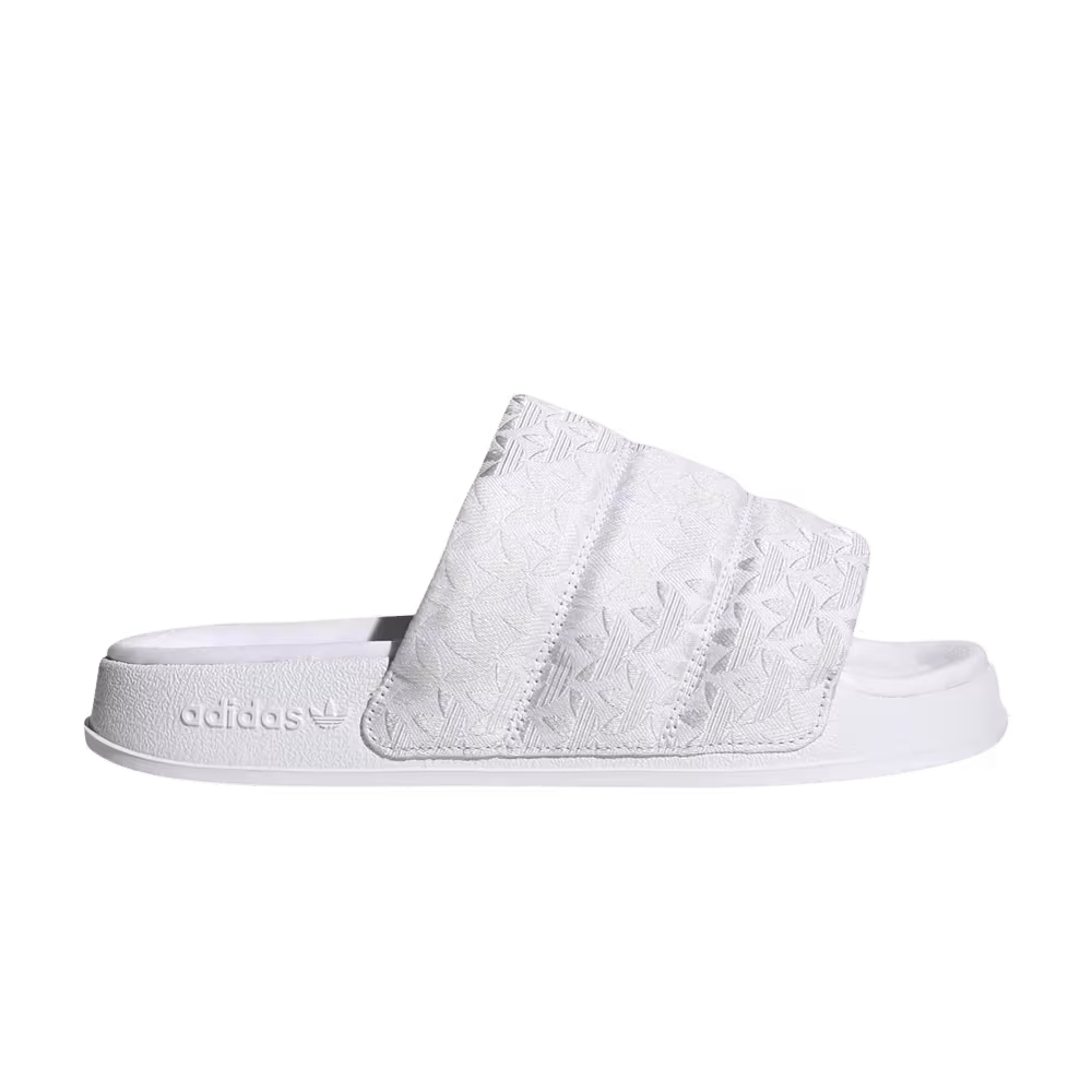 Adidas Women's Adilette Essential Slides Trefoil Monogram - White