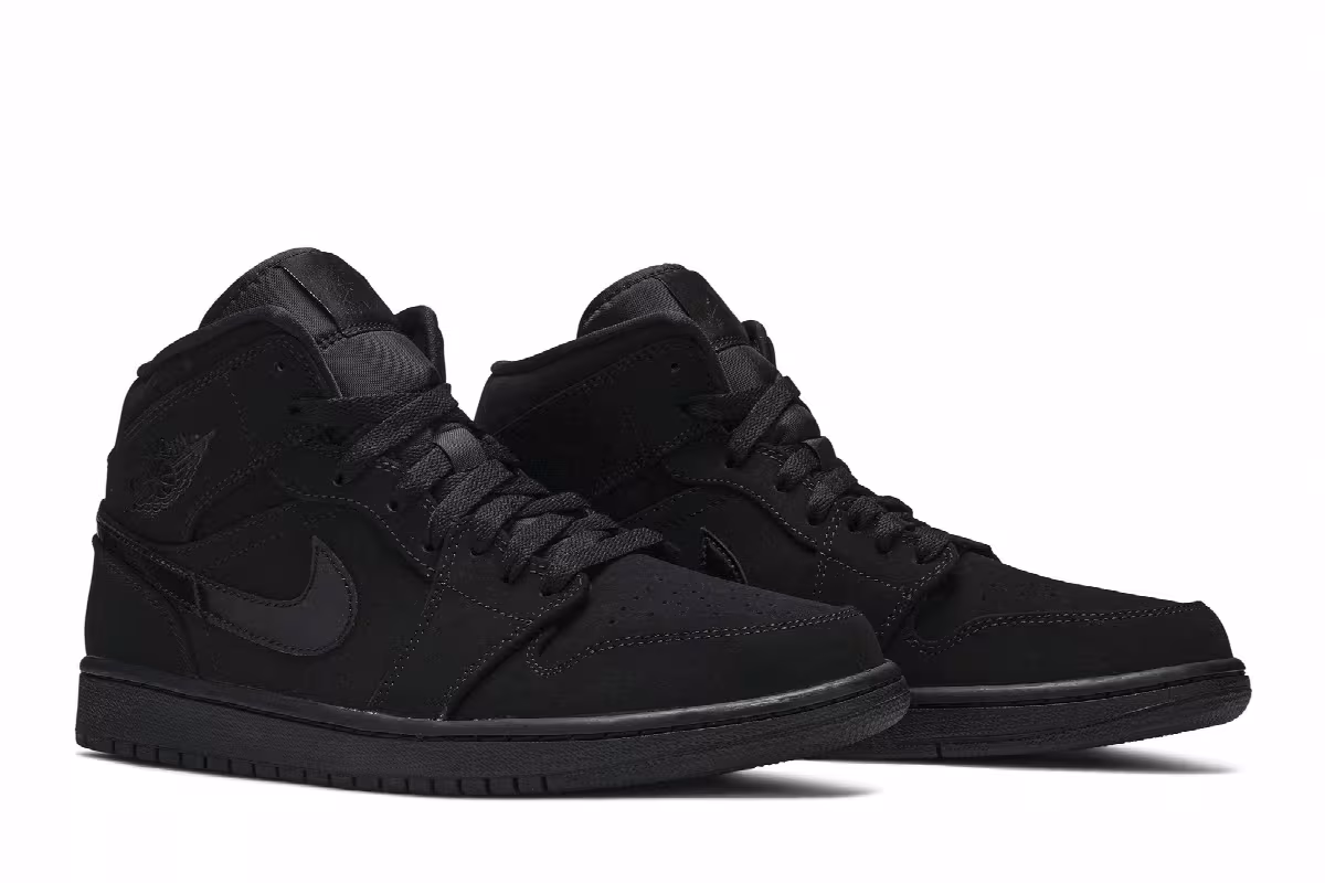 Air Jordan 1 Mid Triple Black Suede, view 9