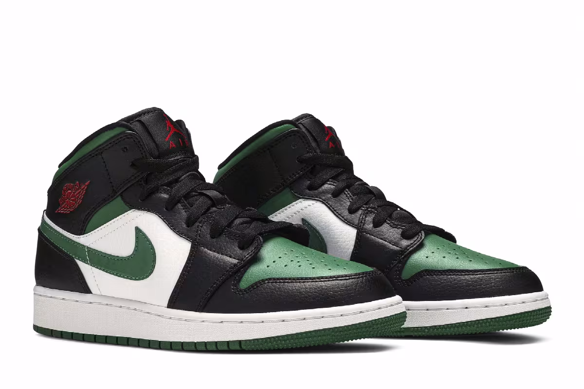 Air Jordan 1 Mid GS Black Pine Green, view 9