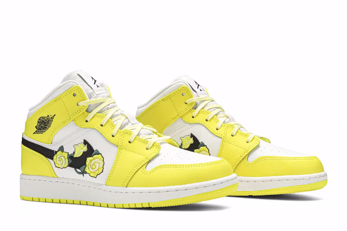 Air Jordan 1 Mid SE GS Rose Patch - Dynamic Yellow, view 9