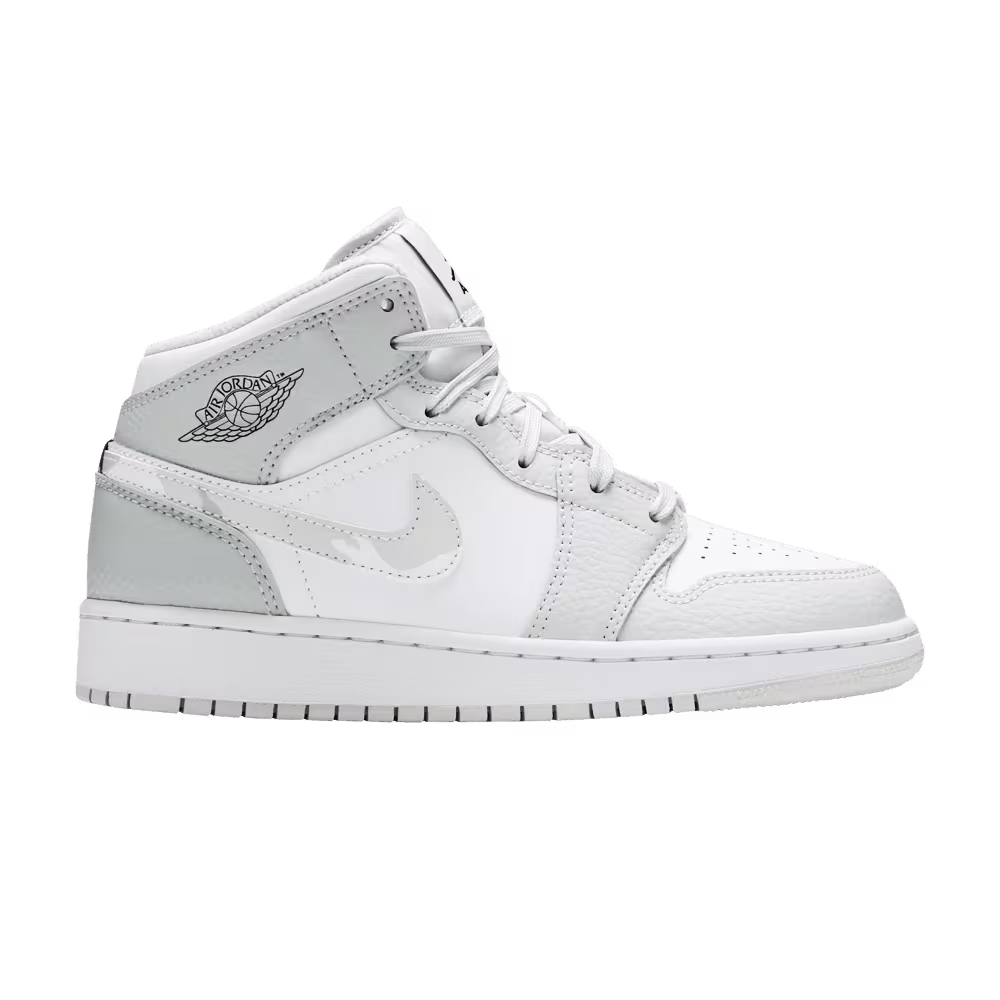 Air Jordan 1 Mid SE GS Swoosh Logo - Grey Camo