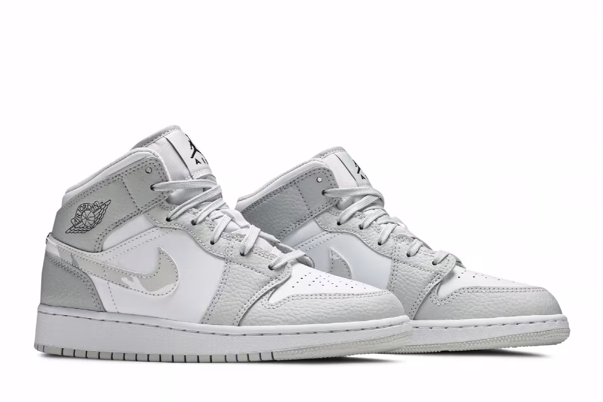 Air Jordan 1 Mid SE GS Swoosh Logo - Grey Camo, view 9