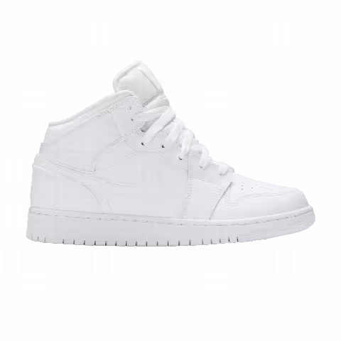 Air Jordan 1 Mid GS 'Triple White Tumbled Leather' 2020