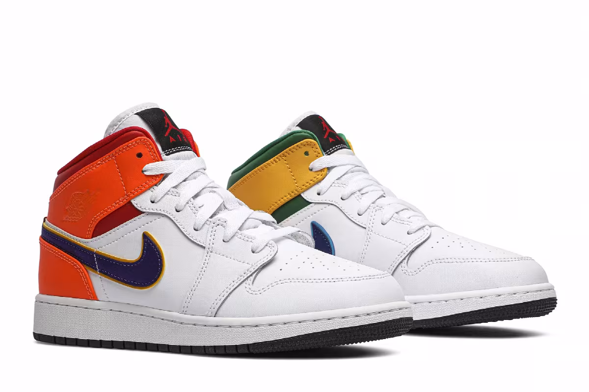 Air Jordan 1 Mid GS White Court Purple Teal, view 9