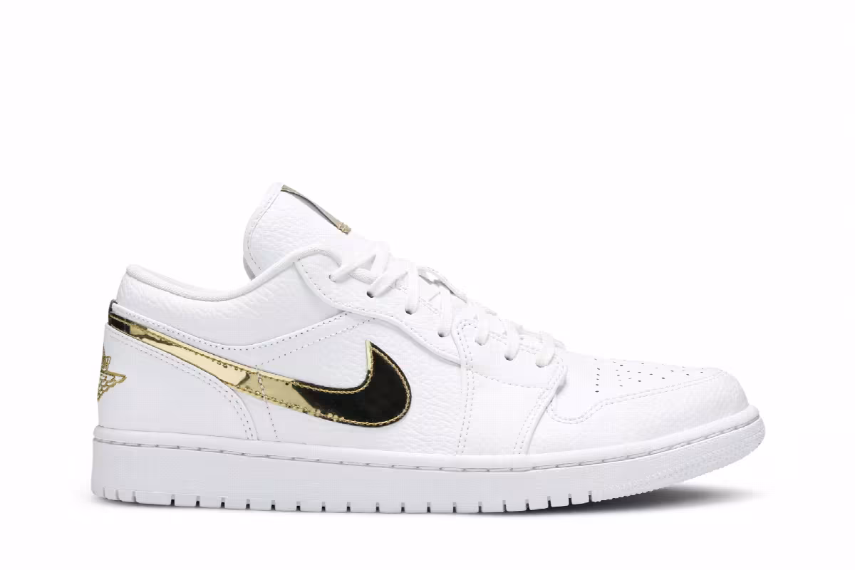 Women's Air Jordan 1 Low White Metallic Gold, view 2