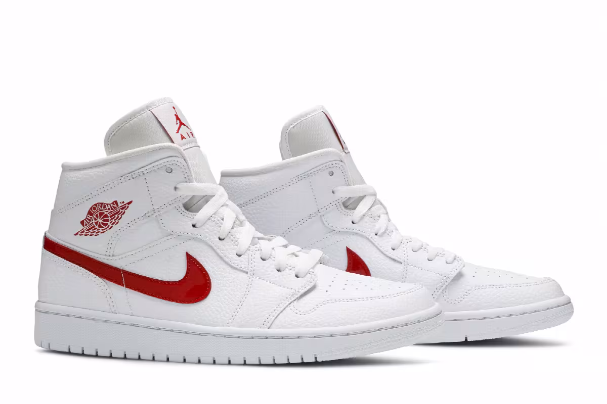 Women's Air Jordan 1 Mid White University Red, view 9