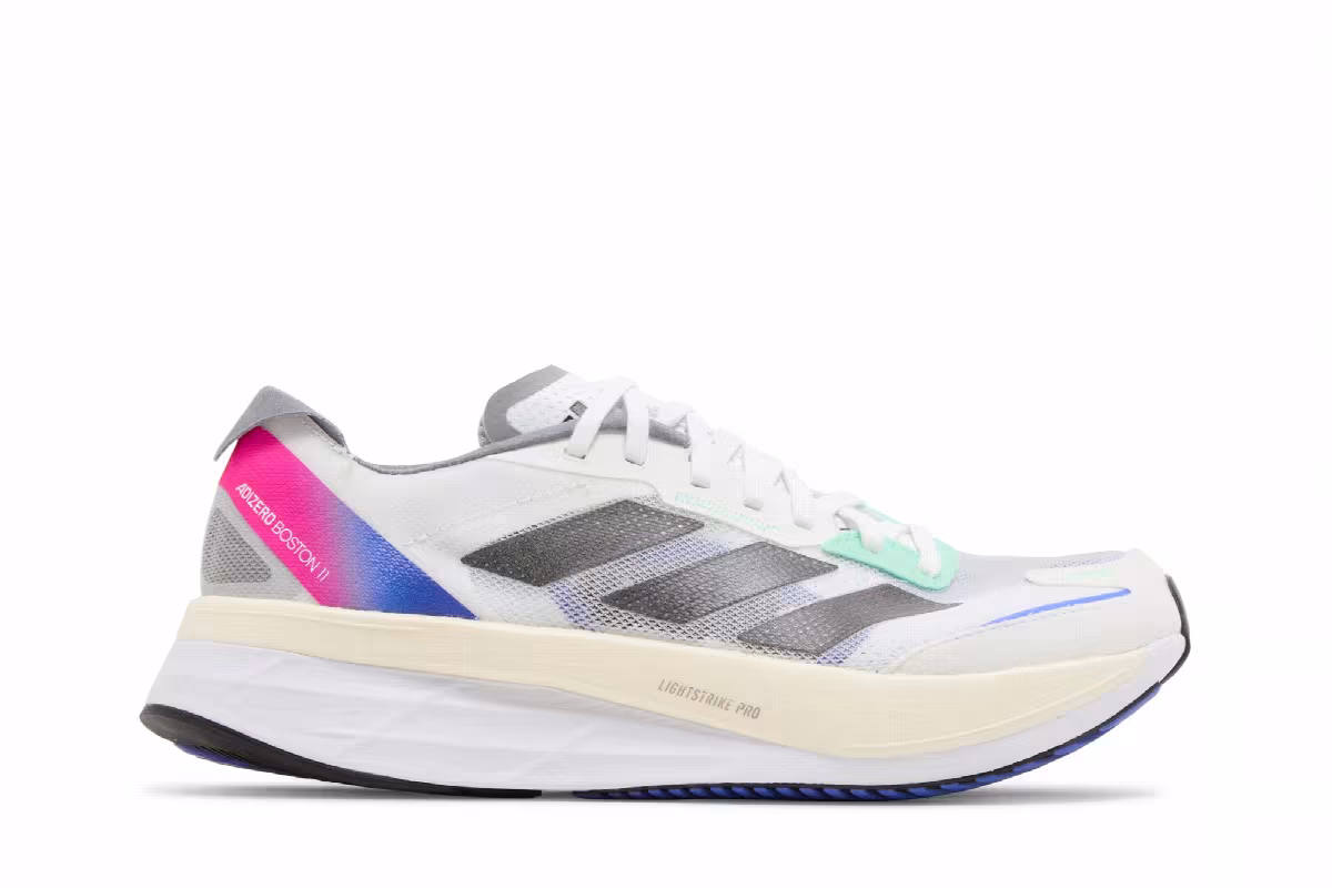 adidas Adizero Boston 11 White Lucid Blue Fuchsia, view 2
