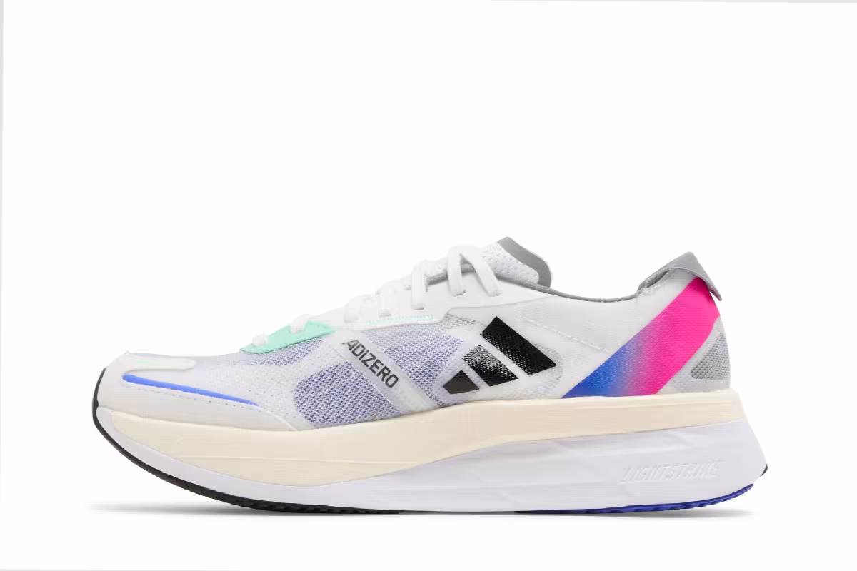 adidas Adizero Boston 11 White Lucid Blue Fuchsia, view 4