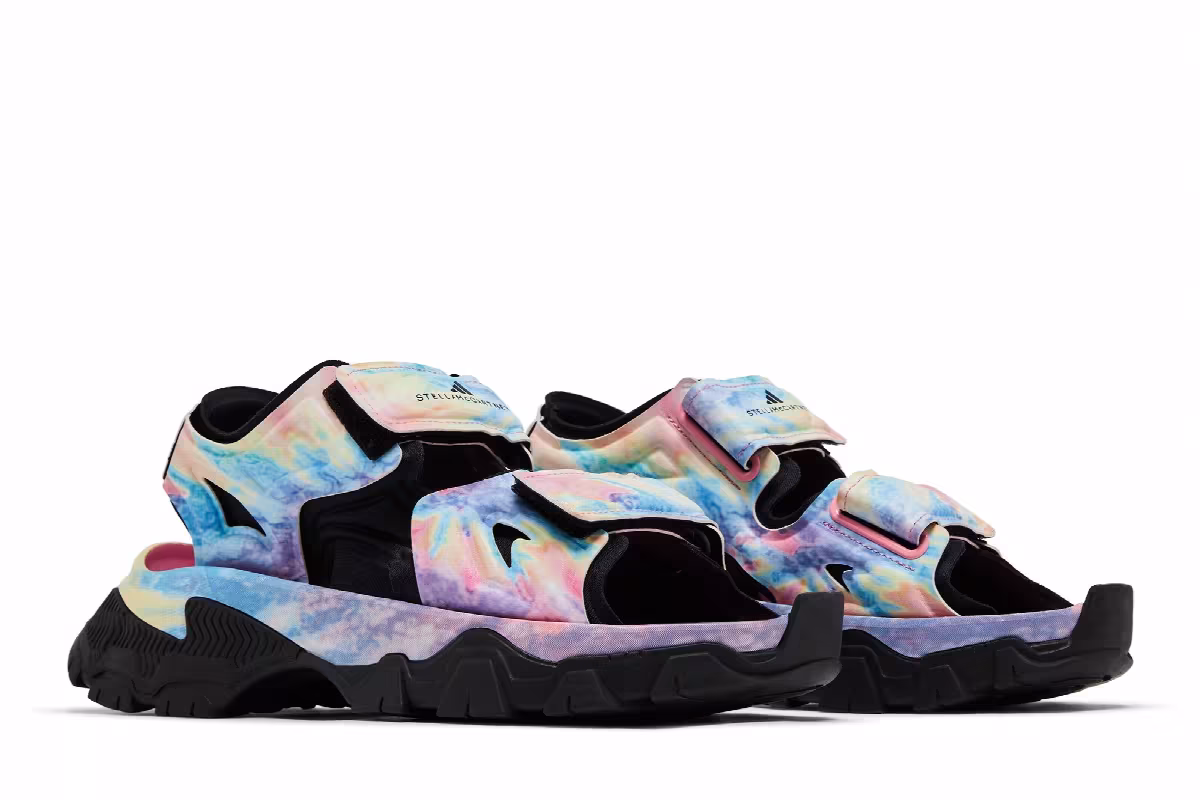 Stella McCartney x adidas Women's Hika Outdoor Sandal Bliss Pink Frozen Yellow Tie Dye, view 9