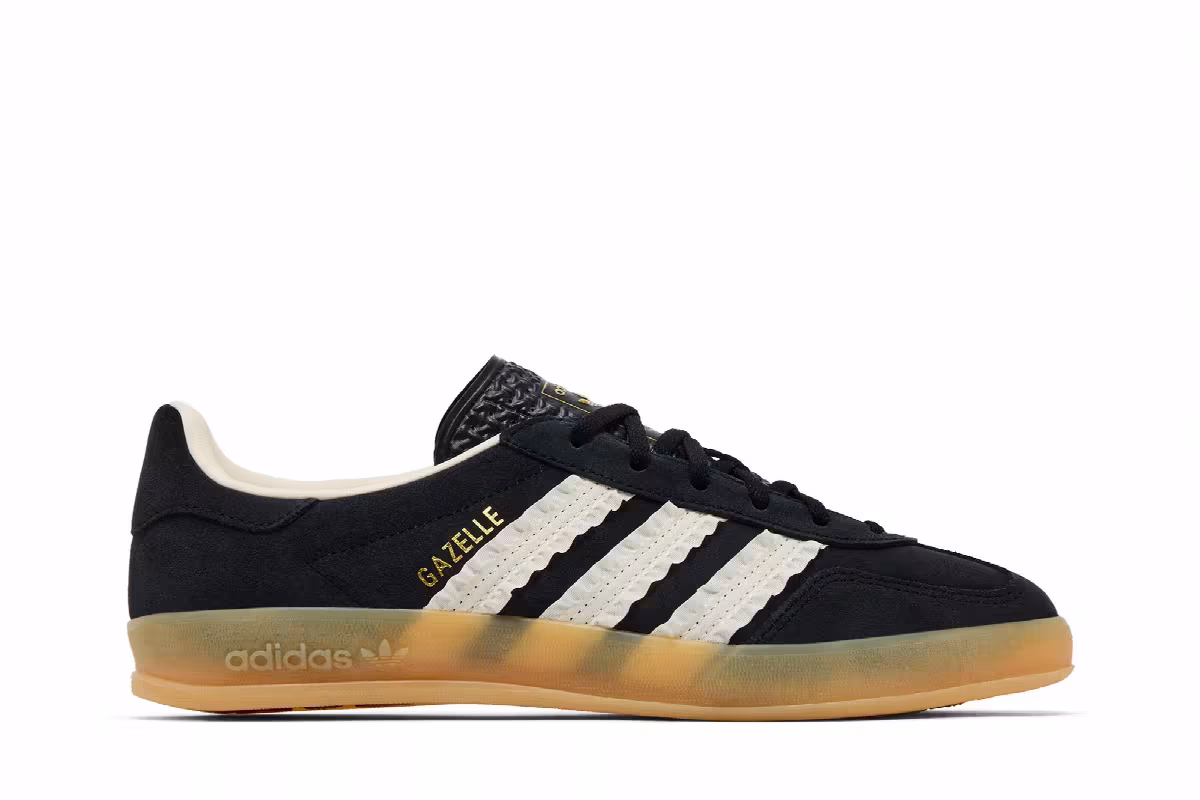 adidas Women's Gazelle Indoor Ruffled Stripes - Black Cream Gum, view 2